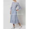 Blue Striped Cotton Maxi Dress Manufacture Wholesale Fashion Women Apparel (TA4078D)